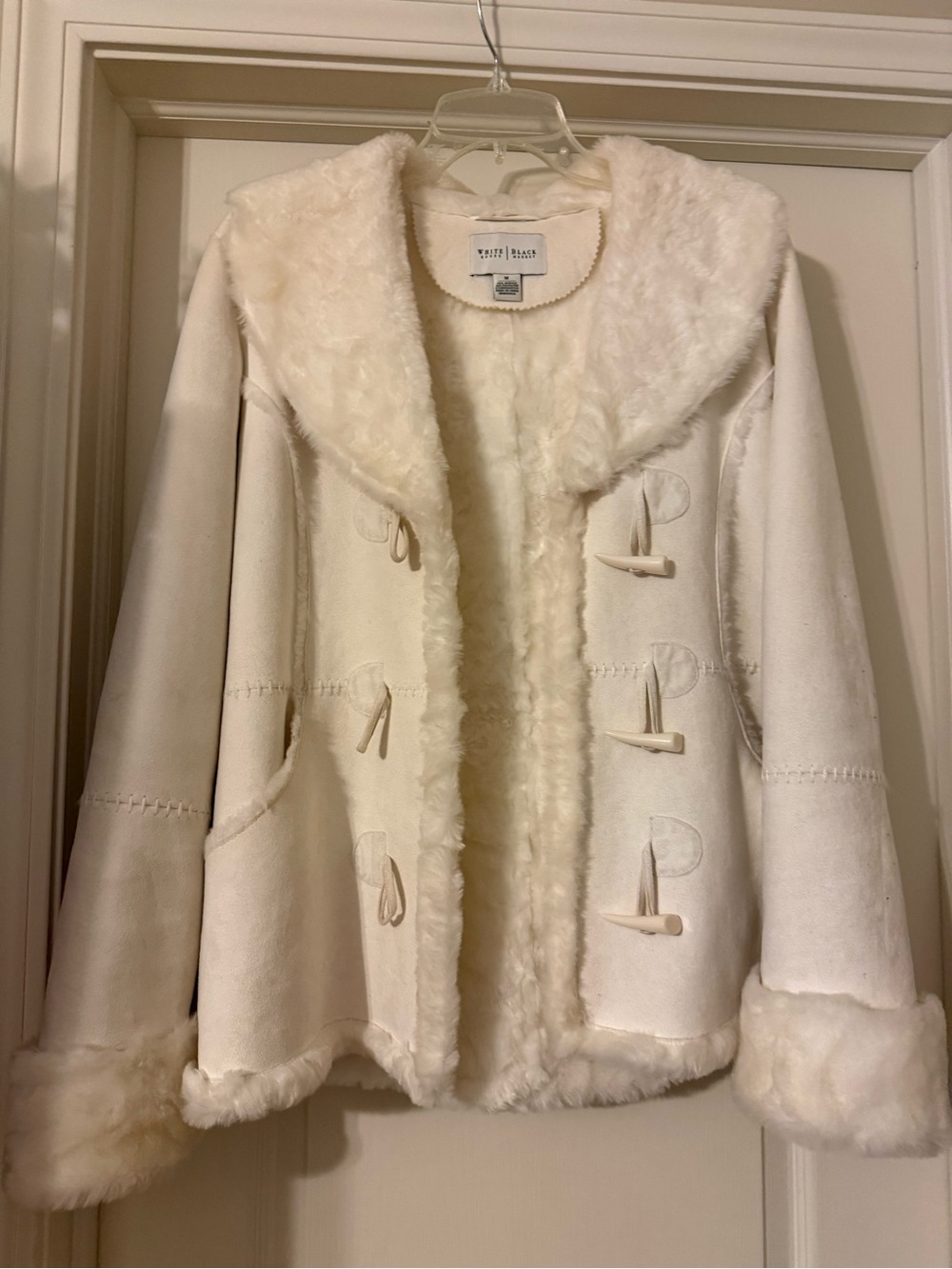 White House Black Market Cream Faux Shearling Toggle Jacket